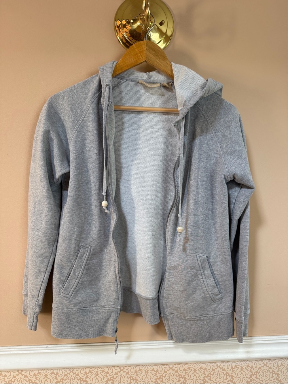 Light Gray Zip-Up Hoodie with Drawstring Hood 100% cotton